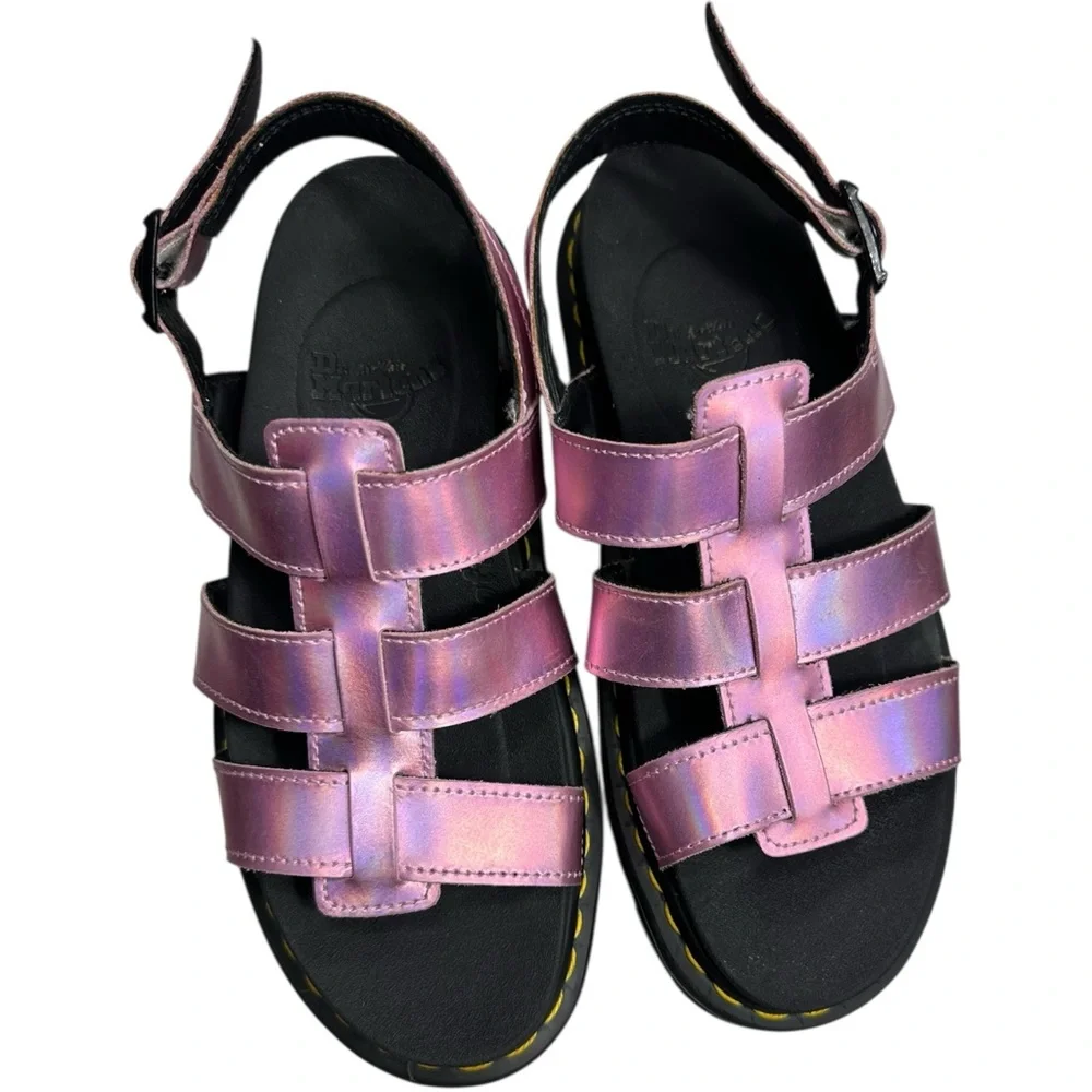 Dr Martens Sandals Yelena Fisherman Platform Reflective Metallic Pink Size 7